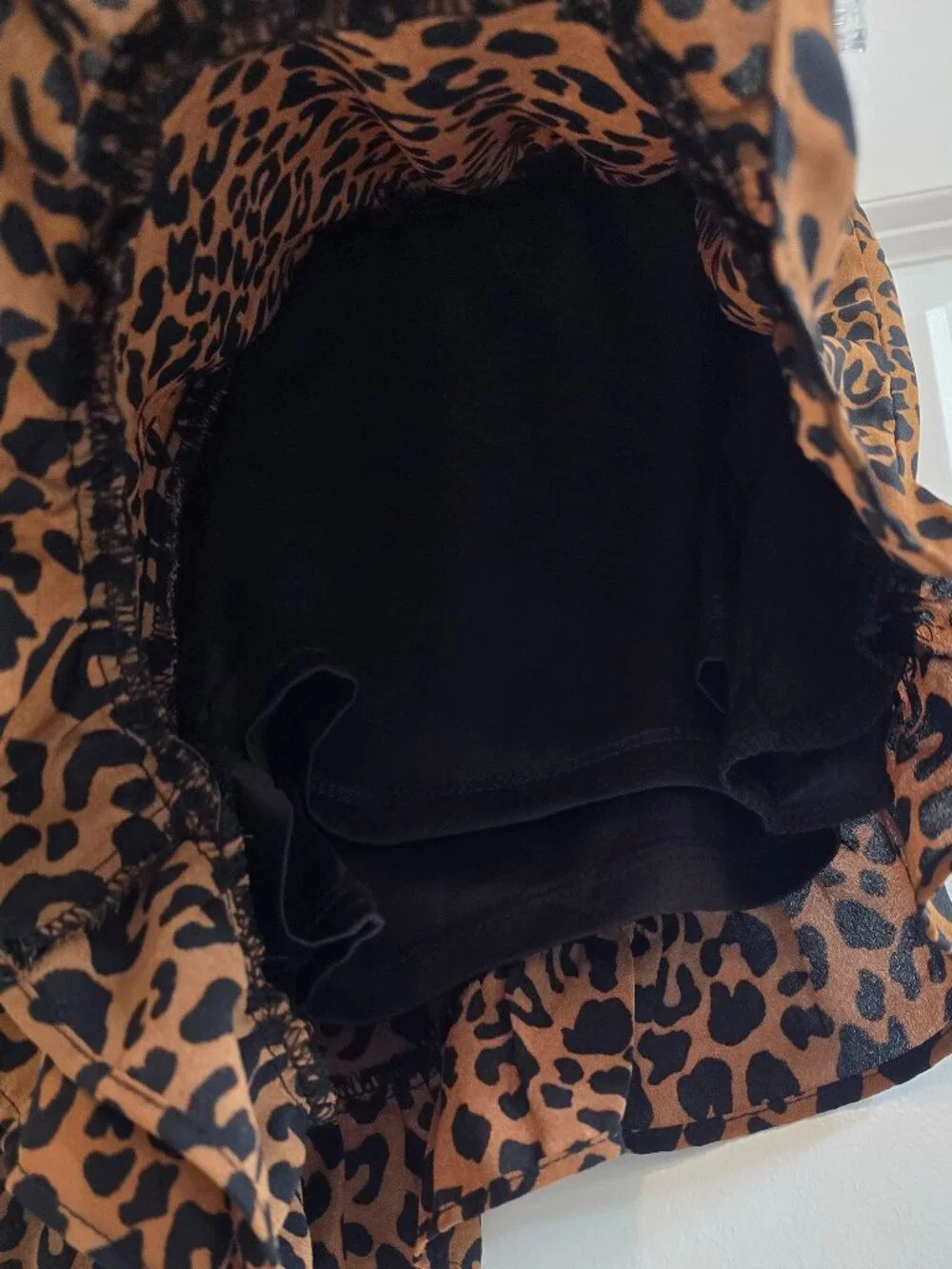 Sienna Sky Leopard Print Ruffle Hem Shorts with Pockets - Black and Brown